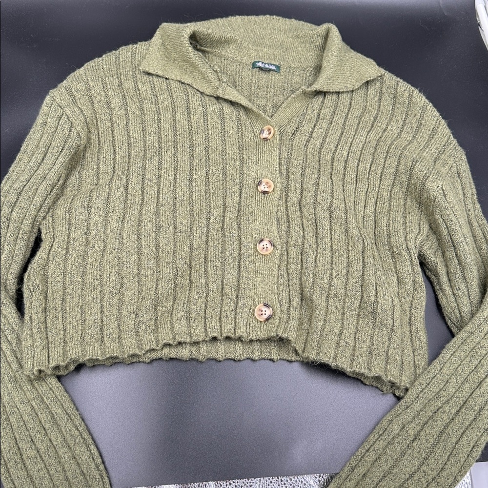 Wild Fable Olive Green Cropped Cardigan Sweater